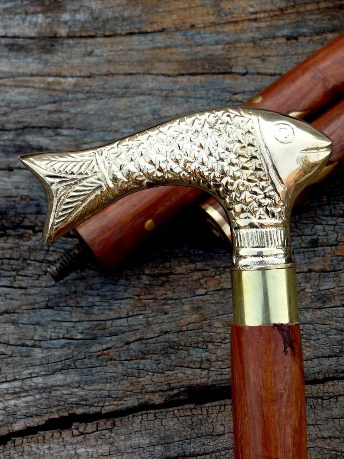 Designer Brass Handle Fish Design Wooden Walking Cane Stick | Etsy