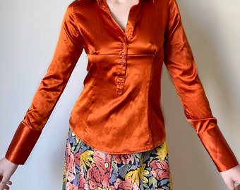 orange satin blouse