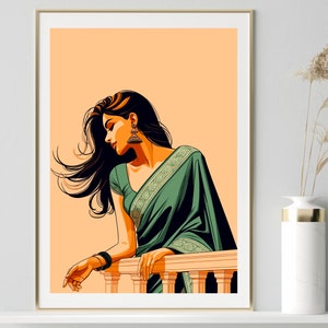 South Asian Art, Brown Girl Art, Tamil girl, South Asian Wall Art, Desi Girl, Desi illustration, American Indian Art, Indian Wall Art