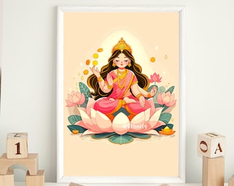 Lakshmi Nursery Art Lakshmi Goddess Pooja Art Hindu God Art Indian God Baby Lakshmi Devi Print South Asian Art Indian Art Hindu Wall Art