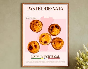 Pastel de Nata Digital Print, Portuguese Art Print, Portuguese Food Poster, Travel Portugal Poster, De Nata Art, Europe Dessert Food Art