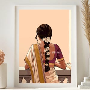 Modern Indian Woman Art, Desi Art, Indian Wall Art, South Asian Art, Indian Art, Brown Girl, South Asian Prints, Desi Art, Digital Art.