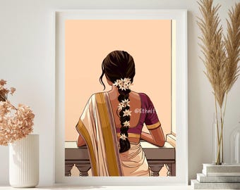 Modern Indian Woman Art, Desi Art, Indian Wall Art, South Asian Art, Indian Art, Brown Girl, South Asian Prints, Desi Art, Digital Art.