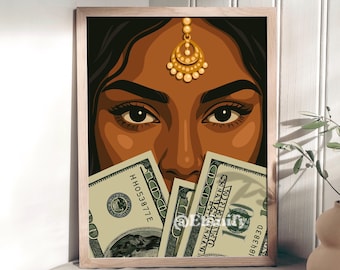 Badass Indian Wall Art, Desi Art, South Asian Woman Art, Brown Girl Art, South Indian Art, Tamil Girl Illustration, Indian Art