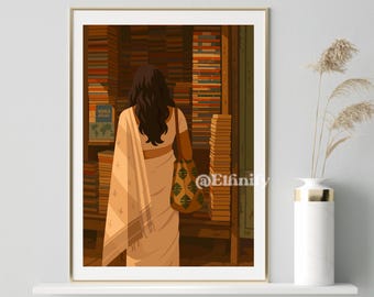 Indian Woman Reading Book Art, South Asian Art, Indian Art, Desi Art, North Indian Art, Pakistani Art, Brown Girl Art, India, Digital Art