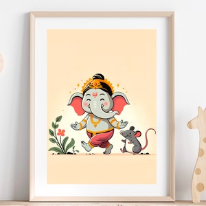 Art pour chambre d'enfant Ganesh, bébé Ganesh, Ganesha, art dieu hindou, art mural dieu indien, art de l'Asie du Sud, art indien, art mural Ganesh, art mural hindou