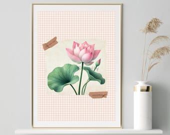 Vintage Lotus Wall Art, Modern Desi Art, South Asian Art, Indian Art, Bangladeshi Art, Lotus Watercolour Painting, Vintage Fusion Art