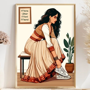 Modern Indian Woman Baddie Art, Mera Ghar Meri Marzi, Desi Art, Indian Wall Art, South Asian Art, Indian Art, Brown Girl, South Asian Prints