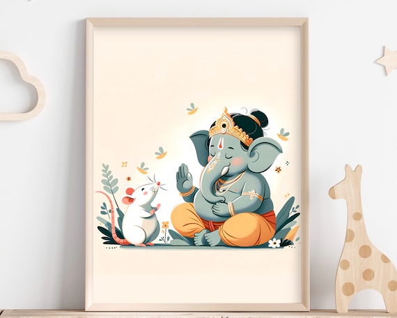 Ganesh Nursery Art, Baby Ganesh, Ganesha, Hindu God Art, Indian God Wall Art, South Asian Art, Indian Art, Ganesh Wall Art, Hindu Wall Art