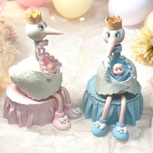 Stork cake topper table centerpiece Nursery decor in cold porcelain
