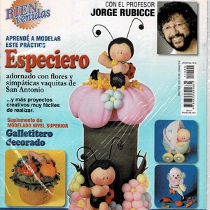 Könnte beinhalten: Ein Magazincover mit einer bunten Tonfigur einer Marienkäferin, die auf einer rosa Blume sitzt. Das Magazin trägt den Titel "Curso Práctico de Modelado en Porcelana Fría" und enthält den Text "Bien venidas" und "Aprende a Modelar Este Práctico Especiero".