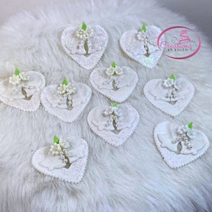 Heart with bells applique/cold porcelain/wedding favor