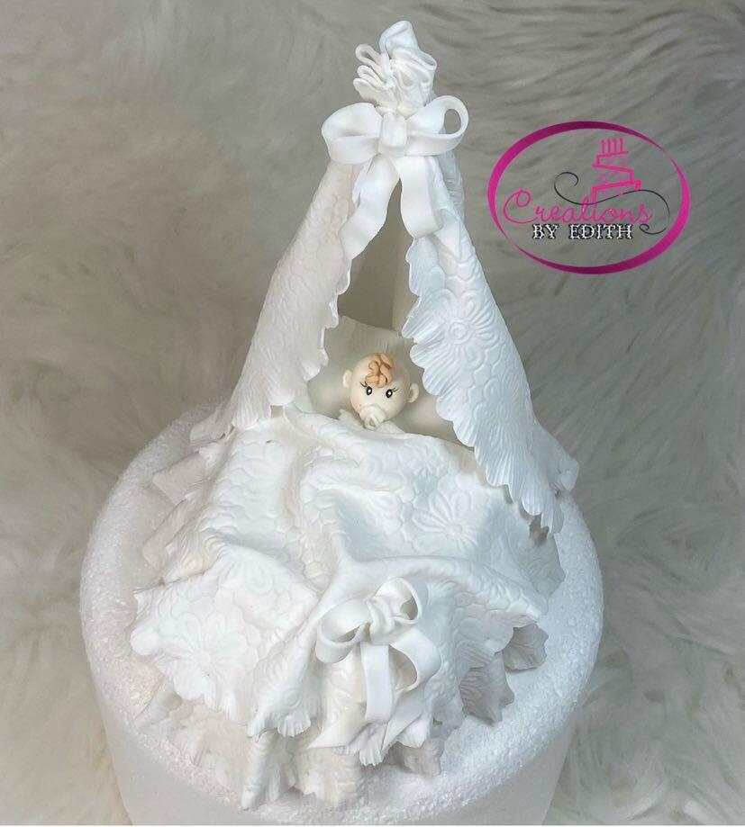 Baby in Bassinet /baptism/christening/ Cake Topper/centerpiece - Etsy