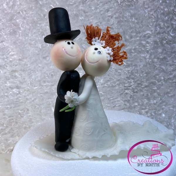 Funny Bride and Groom cake topper Black/Red hair