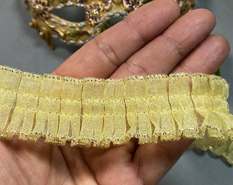 1.25" Garniture en dentelle plissée jaune,. artisanat, confection de robe de poupée, couture