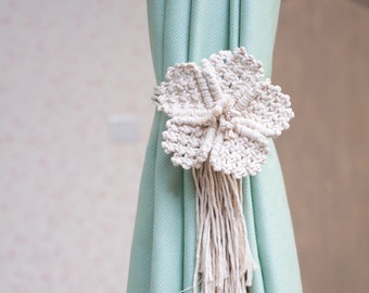 Curtain tie backs, curtain holdbacks macrame,Macrame flowers,Ukraine shop