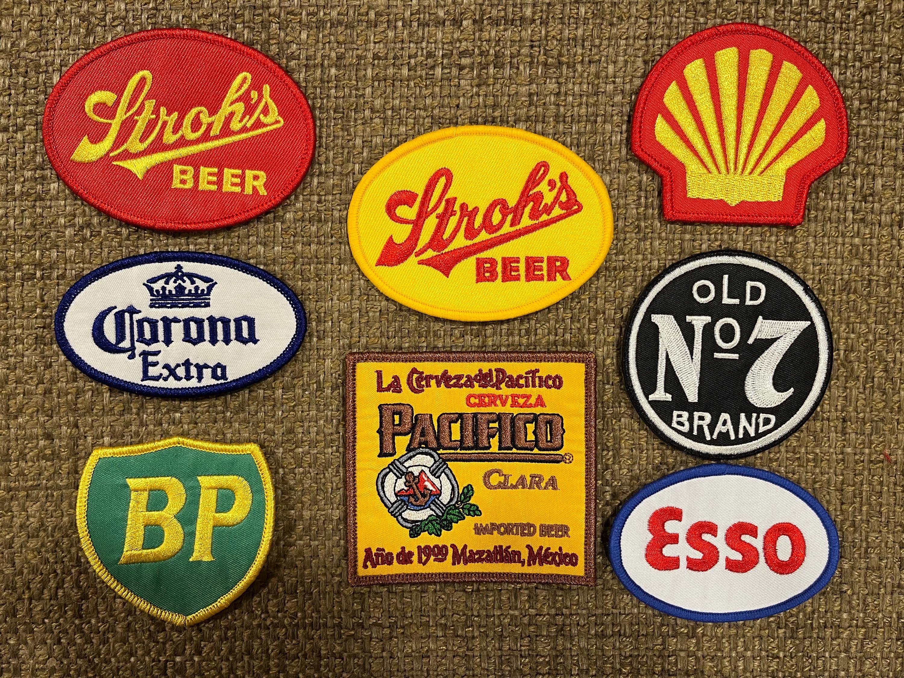 Vintage-Inspired Beer & Whiskey Gas Station Hat Patches - DIY Mexican-Style Embroidered Accessories