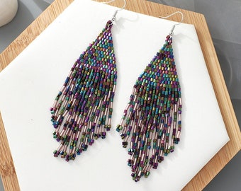 BOHO Seed Bead Earrings Tassel Fringe Drop Dangle Earrings Cowgirl Jewelry Handmade In USA Bohemian Style