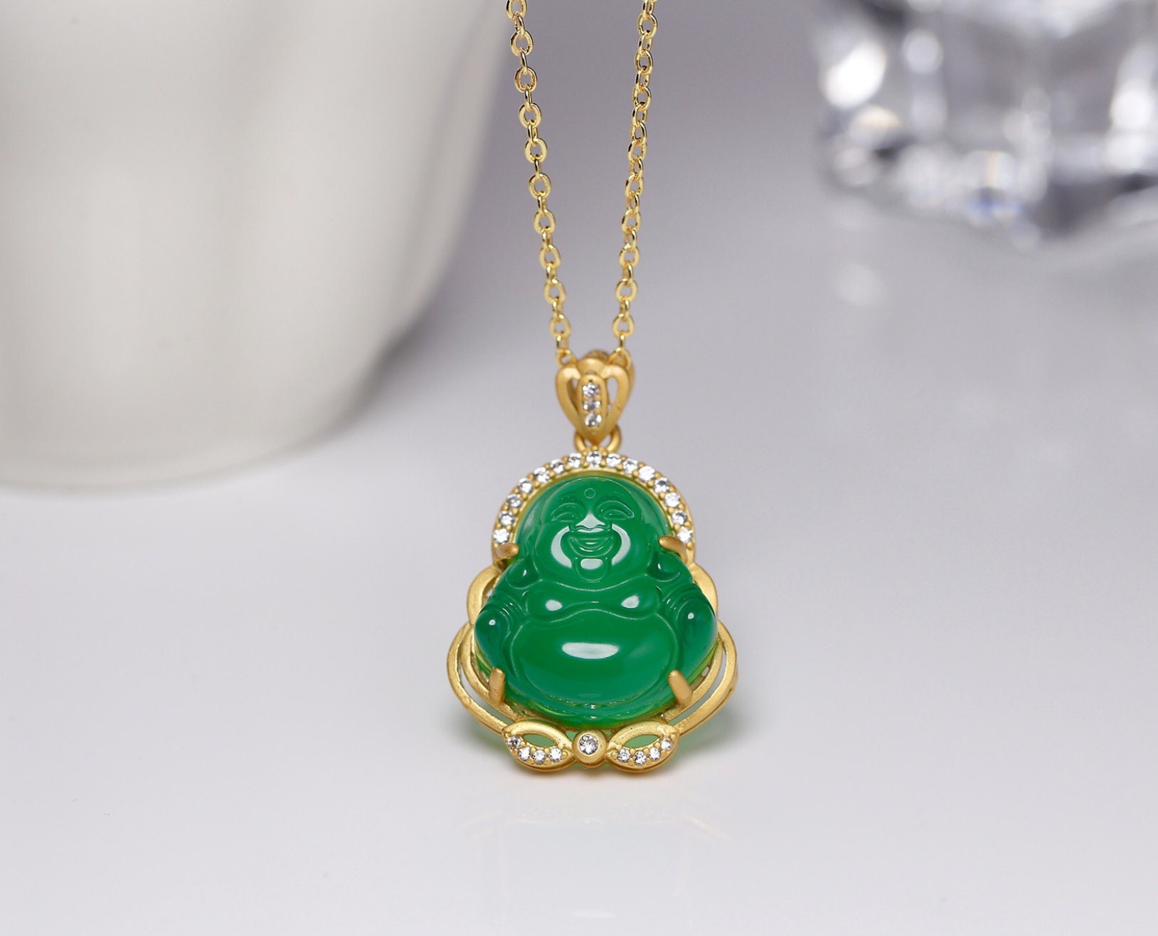 Buddha Pendant Necklace Hip Hop Punk Jewelry With Stainless Steel Chain And  Green Jades Stone For Women And Men From Value111, $11.12 | DHgate.Com