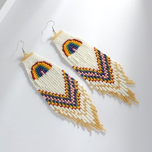 BOHO Seed Bead Earrings Rainbow Tassel Fringe Drop Dangle Earrings Cowgirl Jewelry Handmade In USA Bohemian Style