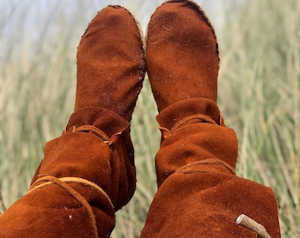 High Grass Boots / Deer and Buffalo Leather Moccasins / Grounding Boots / Slippers / Handmade Earthing Moccasins