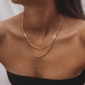 Waterproof 18k gold plated, layered rope chain necklace