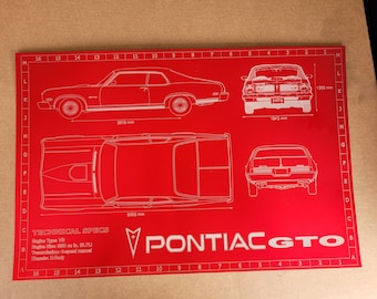 1974 PONTIAC GTO BLUEPRINT  | Automotive Wall Art | Car Enthusiast Gift