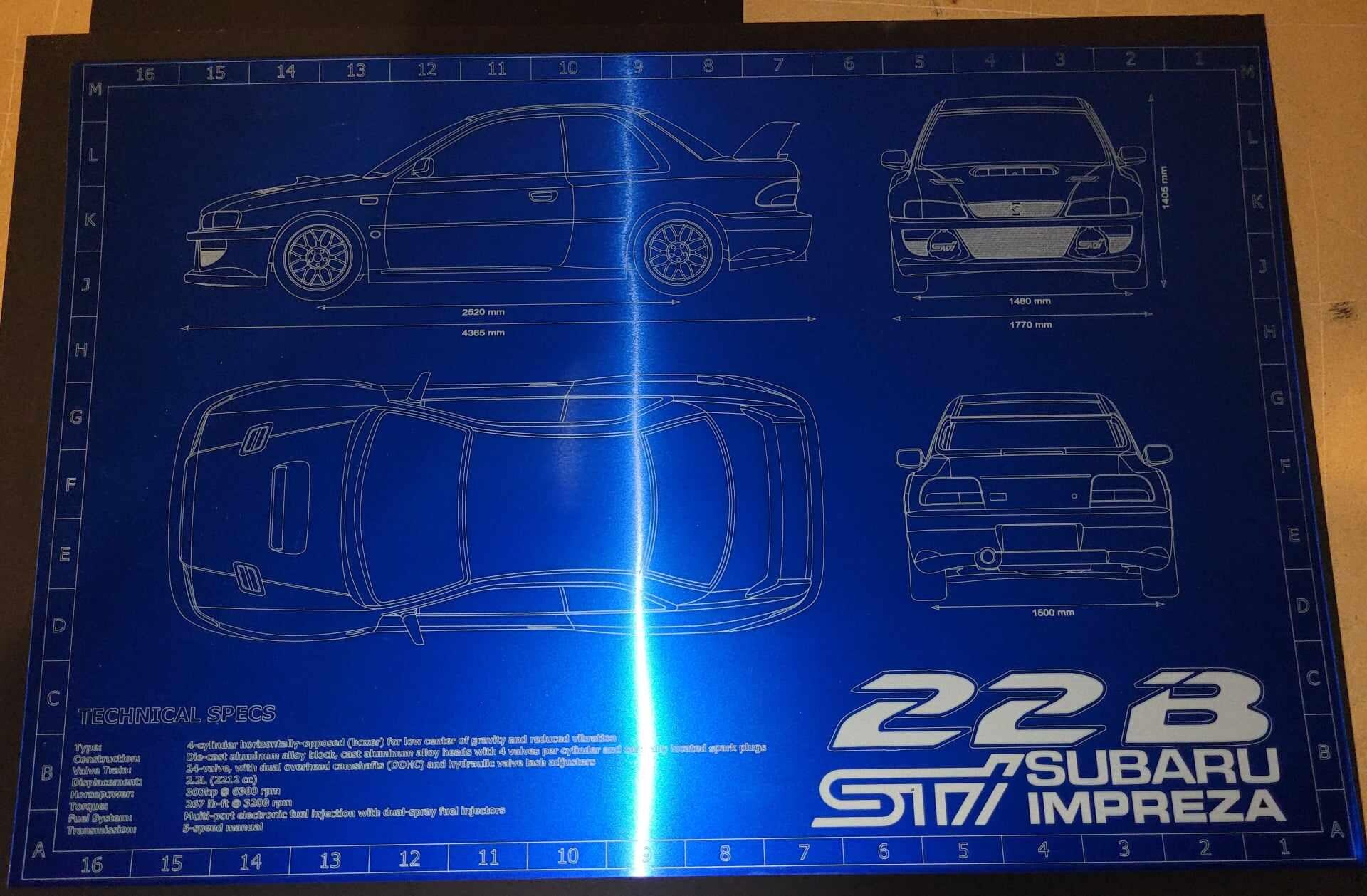 SUBARU Impreza STI 22B BLUEPRINT | Automotive Wall Art | Car
