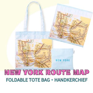 Sac fourre-tout pliant Carte d'itinéraire NEW YORK / Mouchoir, sac unique, sac fourre-tout amusant