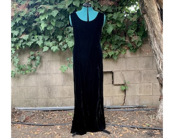 Vintage 90s Velvet Maxi Dress S M Black Tisa 1990s Sleeveless Long Gown Goth Witch