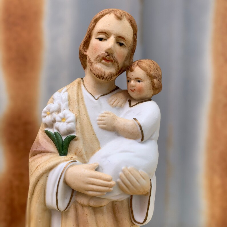 Vintage St Joseph Statue Bisque Porcelain Sanmyro Japan Baby Jesus