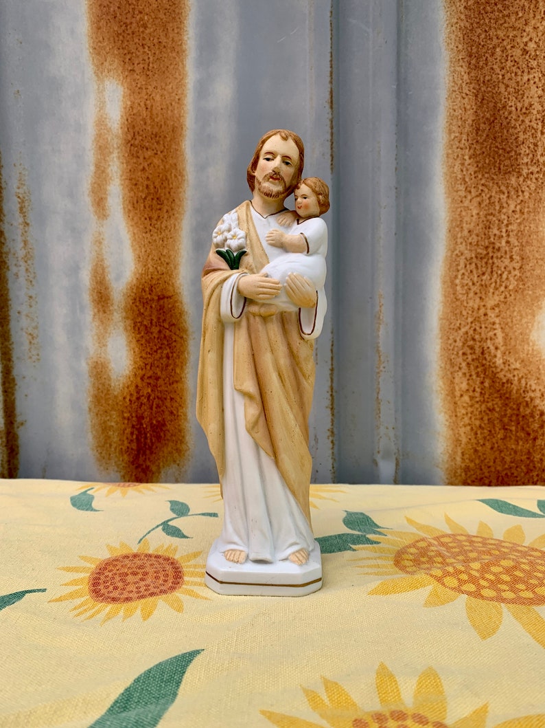 Vintage St Joseph Statue Bisque Porcelain Sanmyro Japan Baby Jesus