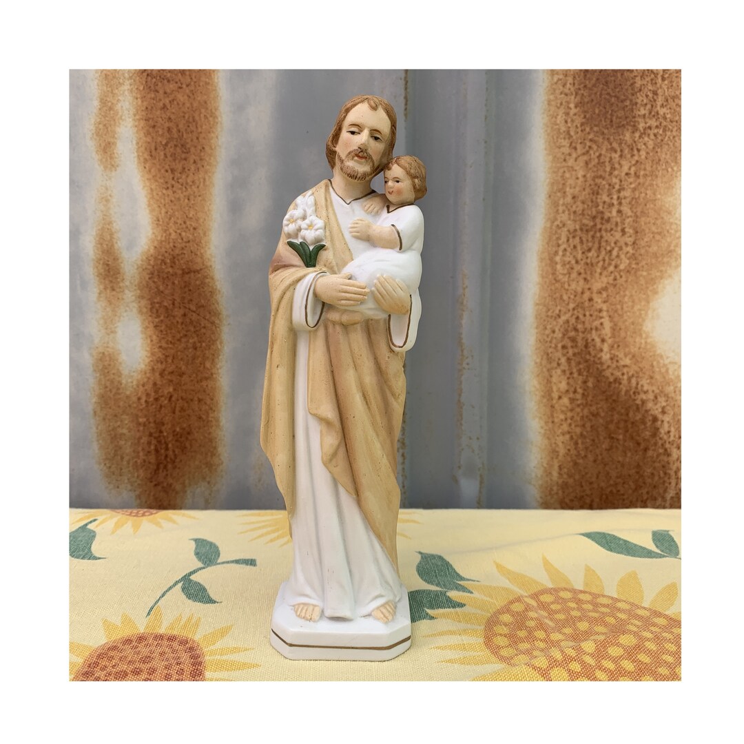 Vintage St Joseph Statue Bisque Porcelain Sanmyro Japan Baby Jesus