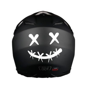 X-Eyes Stitched Smile Helmet Sticker, Die-Cut Vinyl Decal [Reflective Vinyl Options]