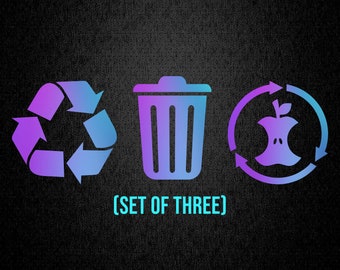 Recycling Trash Compost Stickers, Die-Cut Vinyl Decals, **SET OF THREE**