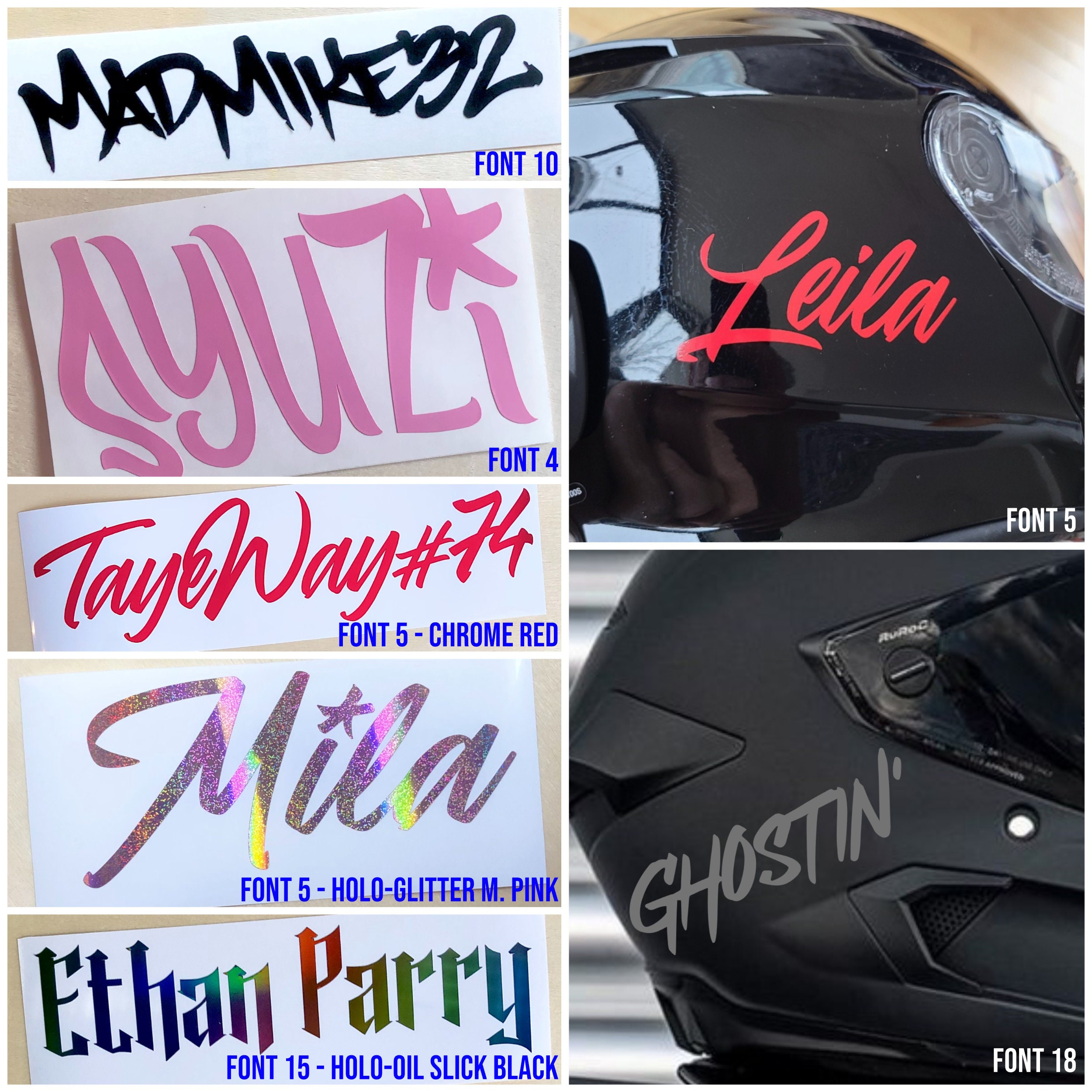 Personalized Name Stickers 2x Personalized Name Vinyl Decals - For Bike, Scooter, Helmet, Laptop (Custom) Personalised Wall Stickers - Foto 3