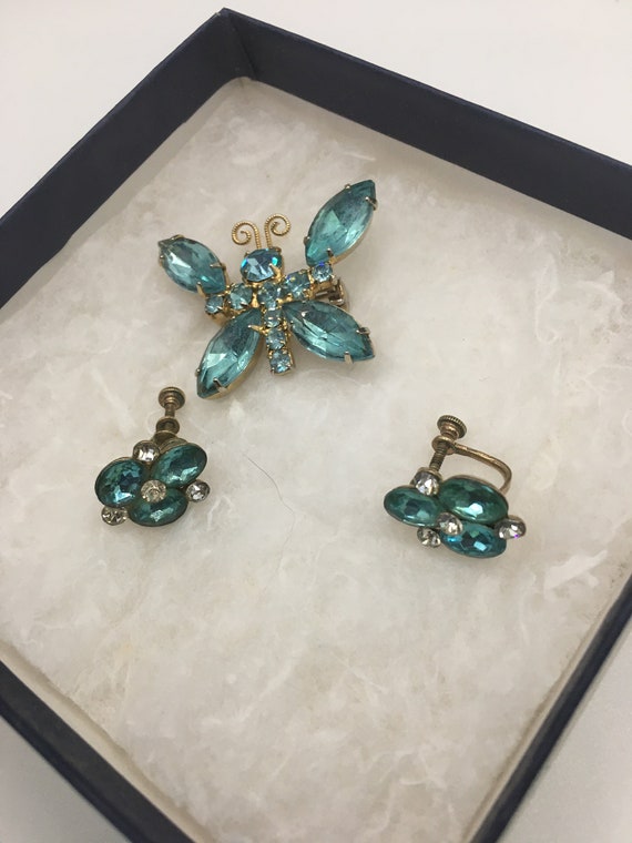 Vintage Jewelry Set Butterfly Brooch and Earrings 