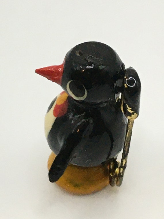 Vintage Penguin Wood Pin Hand Carved and Painted … - image 4