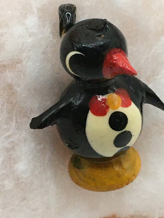 Vintage Penguin Wood Pin Hand Carved and Painted … - image 3