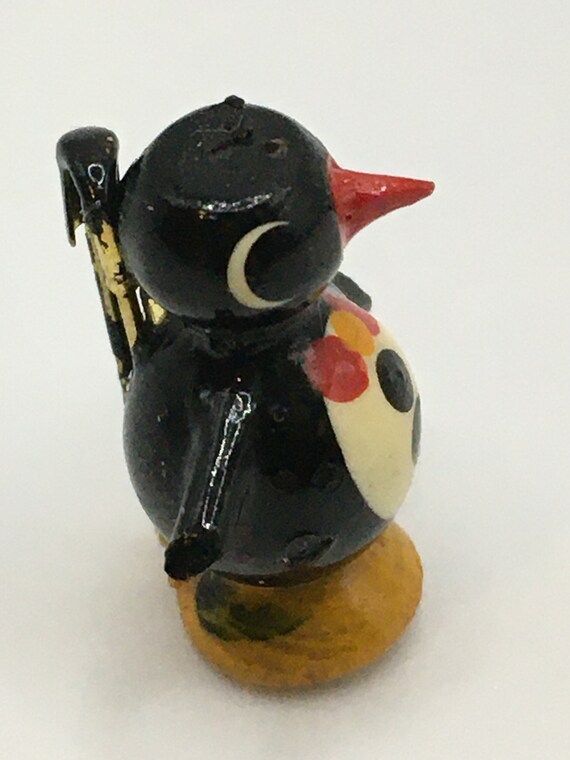 Vintage Penguin Wood Pin Hand Carved and Painted … - image 5