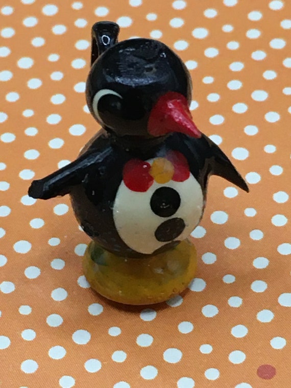 Vintage Penguin Wood Pin Hand Carved and Painted … - image 2