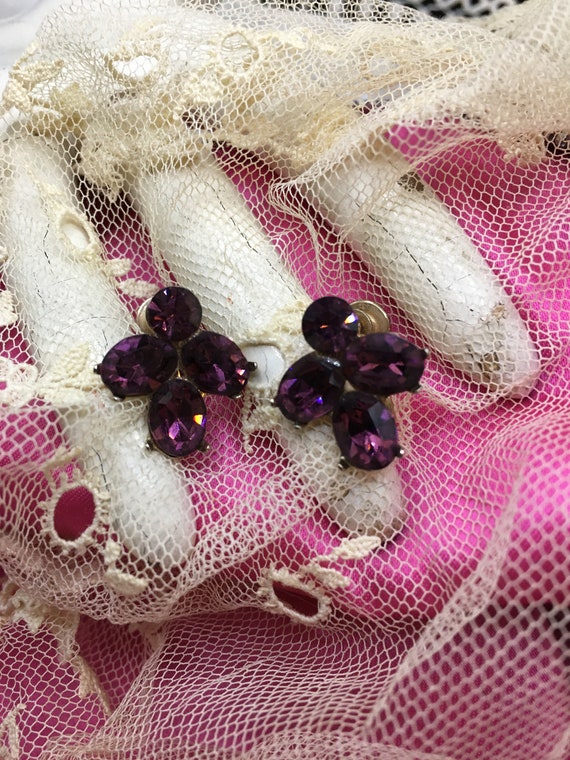 Vintage Earrings Coro Signed Amythest Rhinestone S