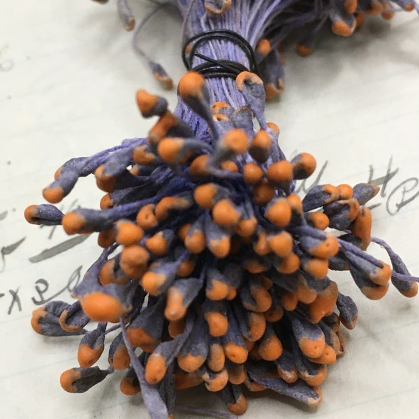 Millinery Antique Stamens/ Pips Purple with Orange Tips Aprox 144 Ea Vibrant Haberdashery Dbl Headed