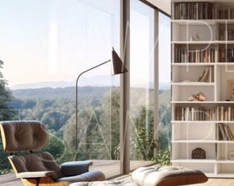 Zoom Fondo virtual / Librería / Oficina en el hogar / Profesional / Sala de estar / Telón de fondo / Espacio en el hogar