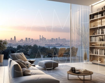 Zoom Fondo virtual / Librería / Oficina en el hogar / Profesional / Sala de estar / Telón de fondo / Espacio en el hogar