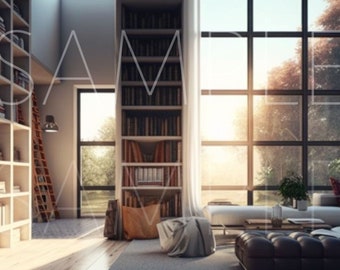 Zoom Fondo virtual / Librería / Oficina en casa / Profesional / Sala de estar / Telón de fondo