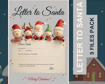 Kit imprimible para escribir una carta a Papá Noel, lista de deseos navideños para niños, páginas para colorear (9 archivos)