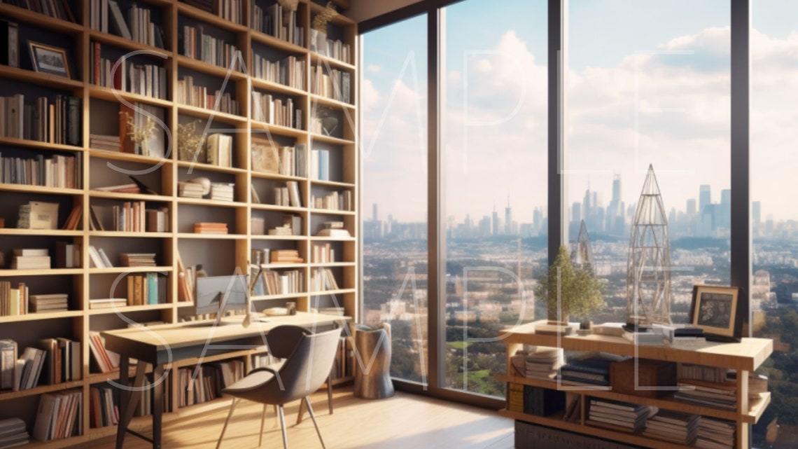 Zoom Virtual Background Bookcase Home Office Professional Living Room