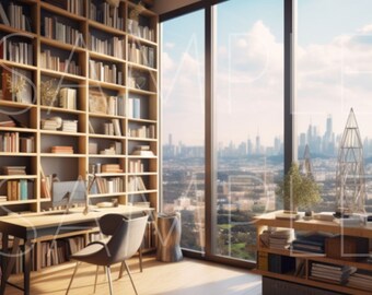 Zoom Fondo virtual / Librería / Oficina en el hogar / Profesional / Sala de estar / Telón de fondo / Espacio en el hogar