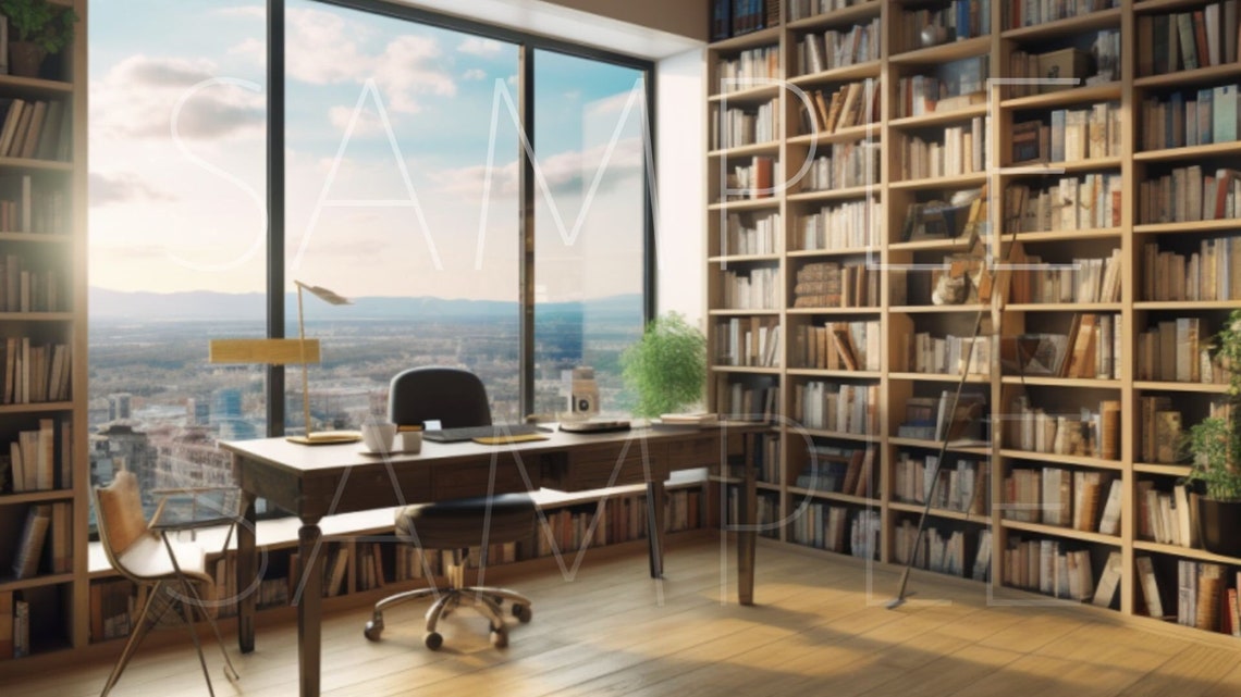 Zoom Virtual Background Bookcase Home Office Professional Living Room